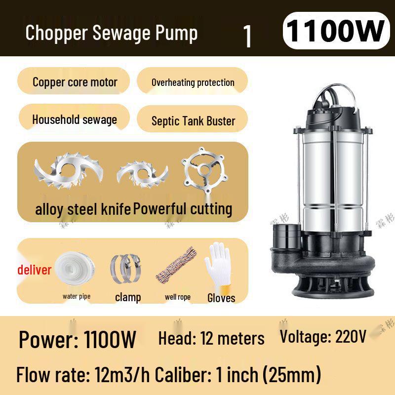 High-Power Submersible Sewage Cutting Pump for Feces, Biogas, and Septic Tanks
