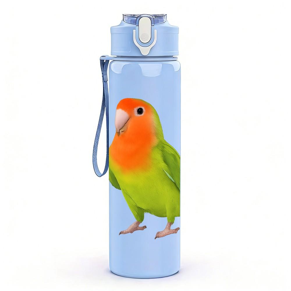 1PC Green Parrot Bird Portrait 750ml Color Plastic Sports Water Bottle Leakproof Flip Straw Lid Suitable for Sports Office Home Use
