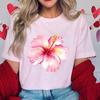 Abbigliamento Estivo da Donna Y2K T-shirt con Design Fiore di Ibisco Rosa Moda Estiva T-shirt da Donna Manica Corta Top Casual Rosa