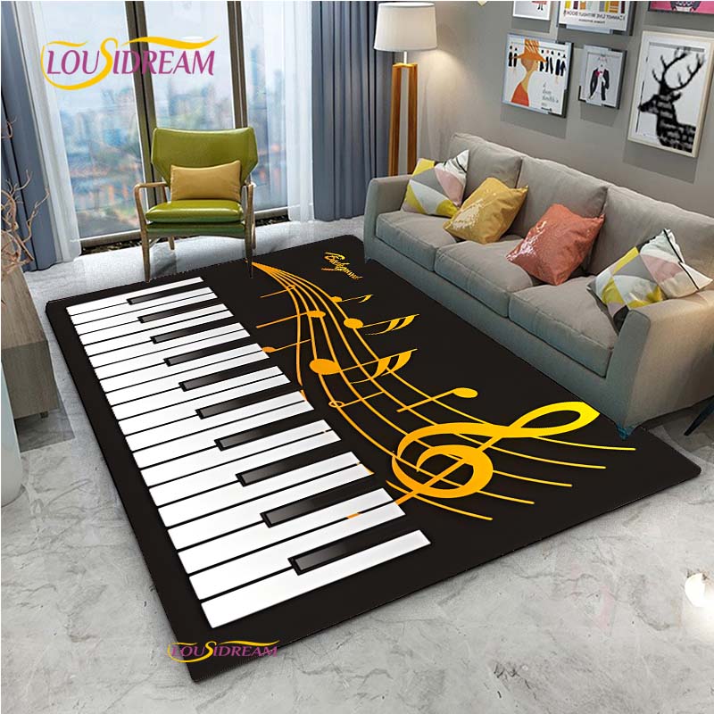 Alfombra de Vinilo con Notas Musicales Negras Vintage para Decoración de Sala de Estar Dormitorio Alfombras de Área Cocina Felpudos Antideslizantes Alfombra Regalo de Cumpleaños