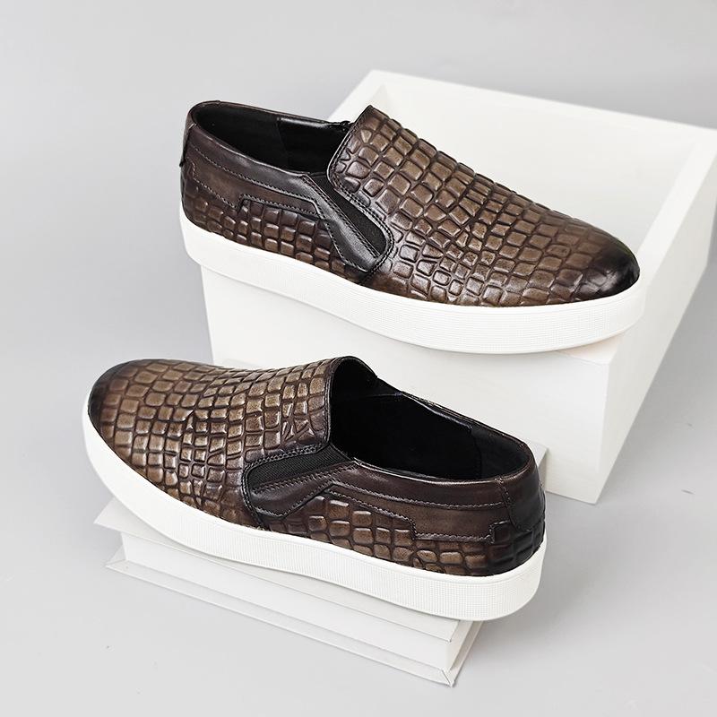 Fashion Genuine Leather Men's Loafers Pointed Stone Pattern Slip-on Penny Shoes Wedding Party Casual Formal Men's Dress Shoes