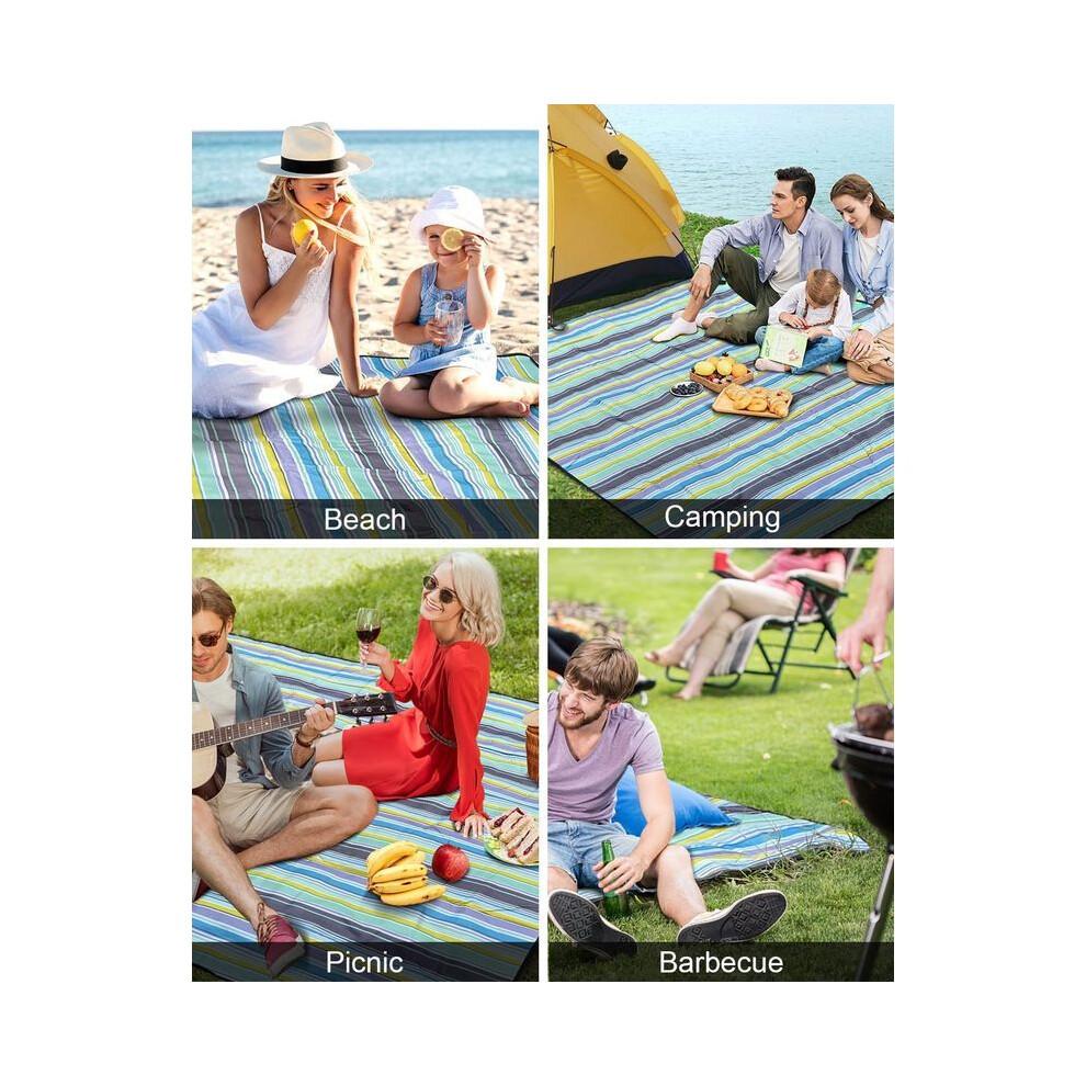 Wasserdichte Picknickdecke 200x200cm - Groß, Tragbar mit Griff, Matte für Strand, Camping, Reisen, Sommer, Blaue Streifen