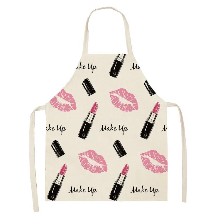 Nail Polish Lipstick Kitchen Cotton Linen Apron Bib Home Cleaning Ladies Cooking Picnic