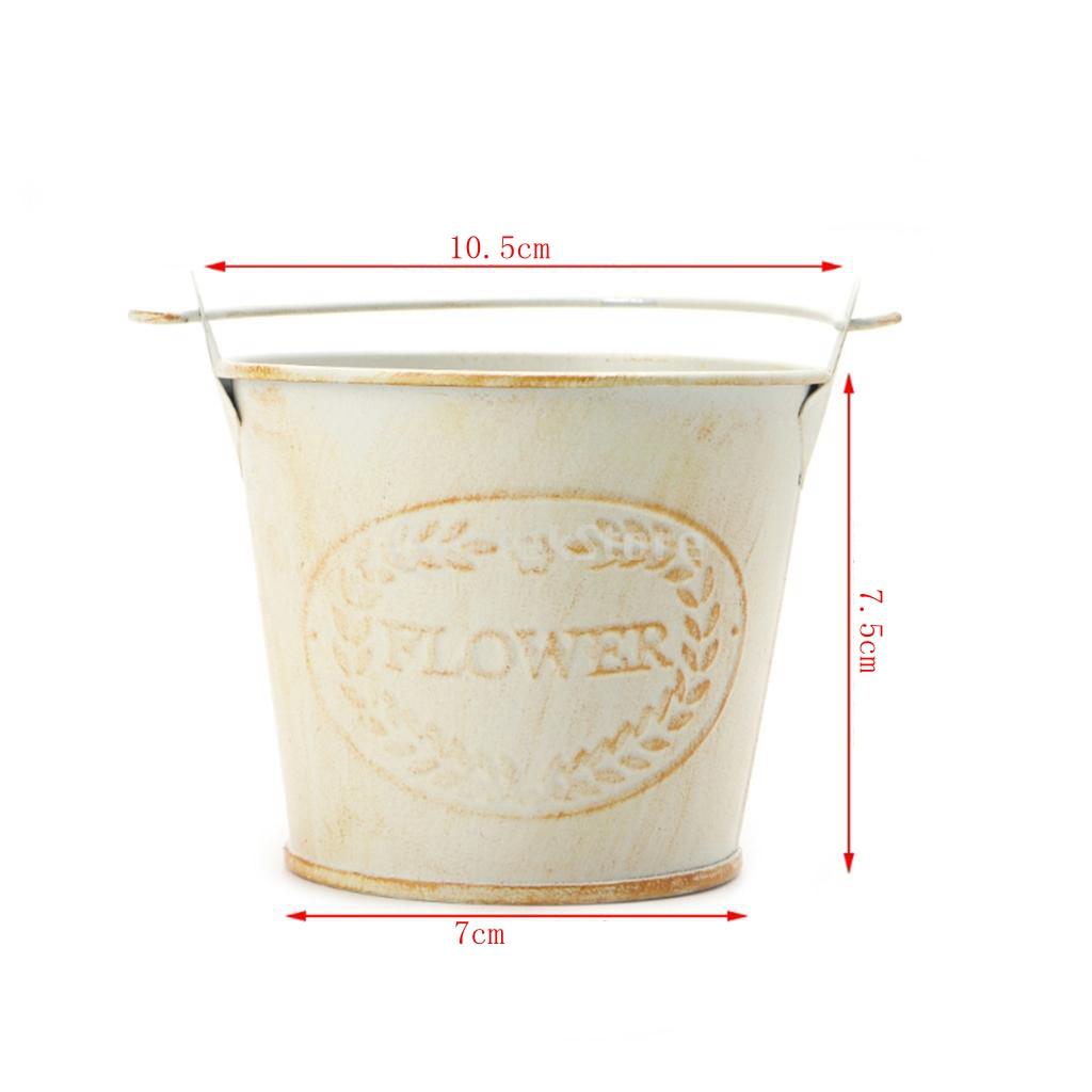 Vintage Metal Tin Flower Bucket Plants Herb Pot Tabletop Vases Container Watering Can with Handle Home Garden Hanging Decor