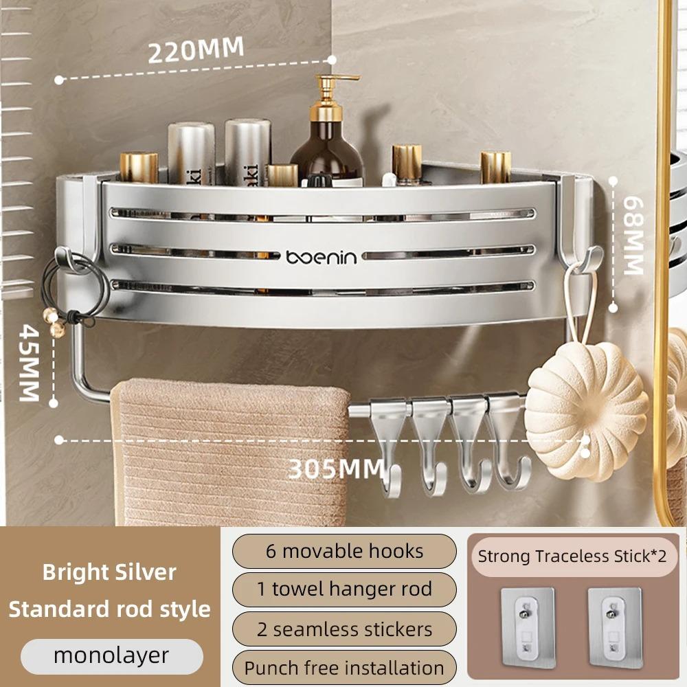 

1-2 шт. угловая полка для ванной комнаты с крючком для полотенец без сверла, алюминиевая полка для хранения душа, органайзер для ванной комнаты
