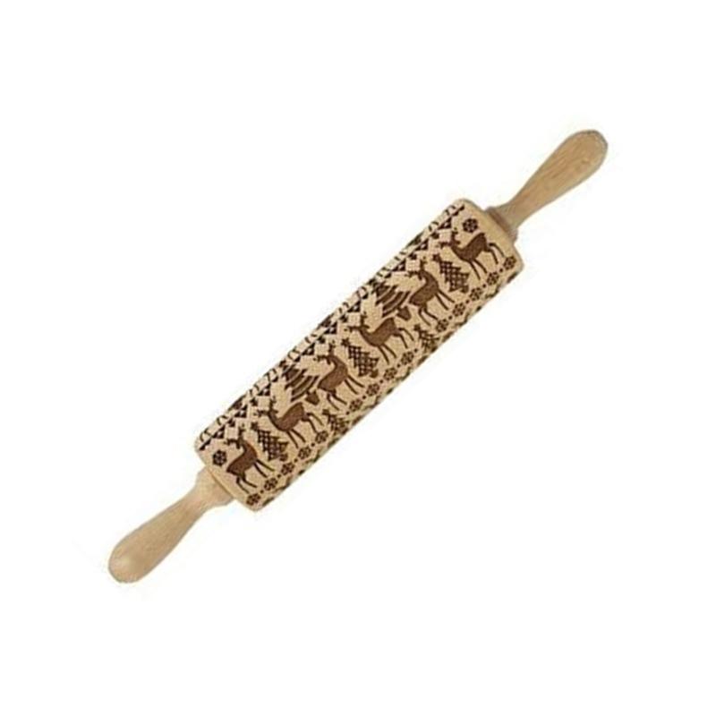652F Christmas Rolling Pin DIY Baking Tool Christmas Theme Rolling Pin for Beautifully Patterned Dough Cookie Biscuit