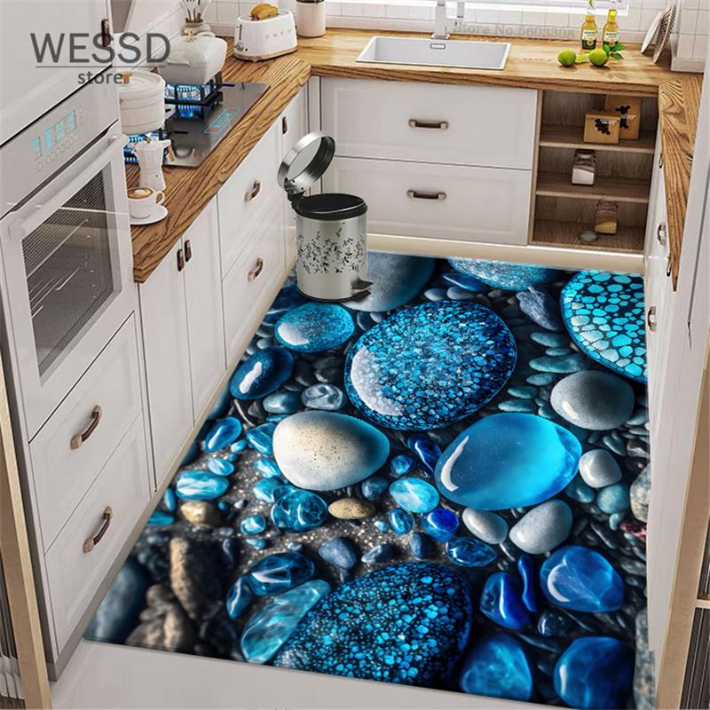 3D-Matte mit mehrfarbigen Steinen, rutschfeste Küchenteppiche, Kopfsteinpflaster, Badezimmerteppich, saugfähig, weich, Raummatte, Teppiche für das Wohnzimmer