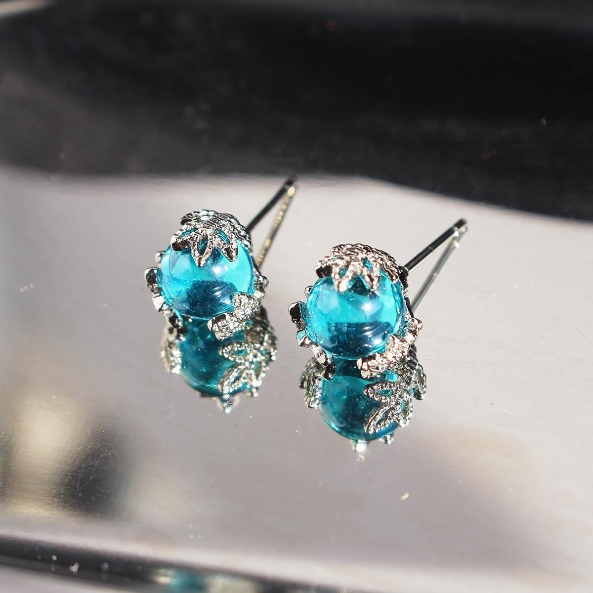 

Серьги-гвоздики Ice Through Blue Pink Ball Small, женские, свежие, серебряные, в форме листа, серьги-пусеты, 355 синий