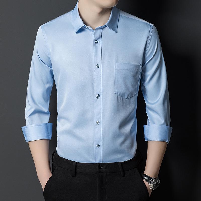 Anti-Wrinkle Men Shirts Long Sleeve Dress Shirts For Men Slim Fit Camisa Social Business Blouse White Pocket Office Shirt S-4XL
