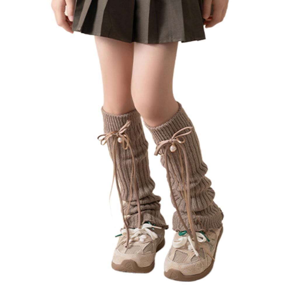 Lovely Bell Decorated Socks Stackable Long Ribbon Girls Pile Up Socks Classic Solid Color Sock Sleeves Knitted Leg Cover