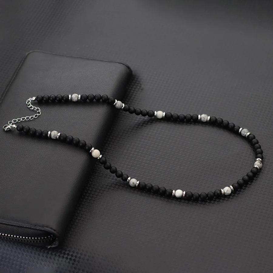 Mode Herr Choker Halsband 19 Tum Rostfritt Stål Spänne 6mm Naturlig Pärlhalsband Tigeröga Lavapärlor Kort Krage Gåva Till Honom