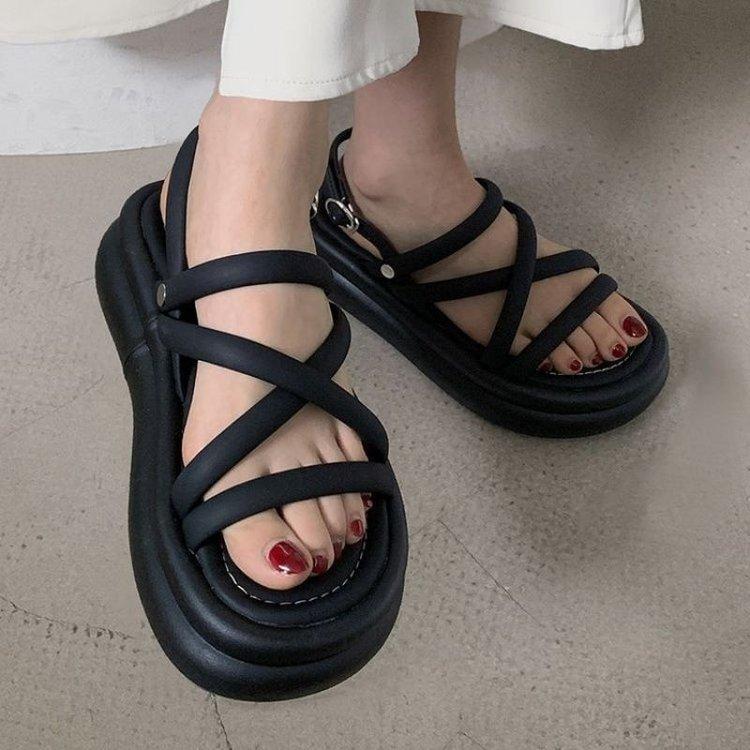 Platform Muffin Sandals Women Summer Wear Internet Celebrity Beach Shoes Fashion Versatile Non-slip Small Fragrant Roman Shoes
