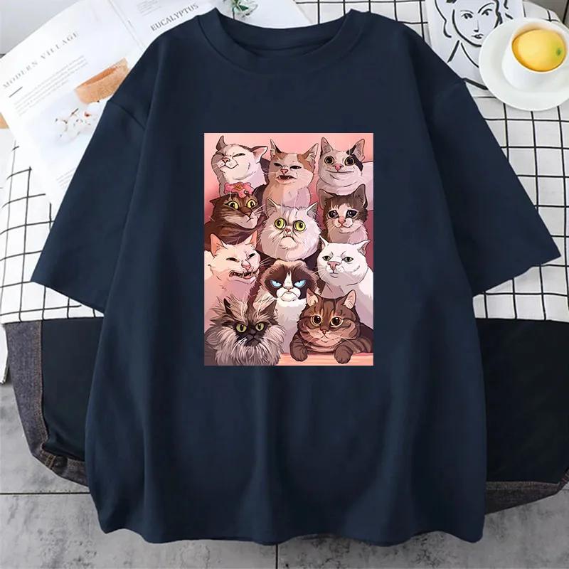 

Мужские футболки с принтом Пляжные Дышащие Забавная одежда Оверсайз Повседневные Хлопковые Топы Мем Коты Пазл Креативность Мужские с коротким рукавом 4XL