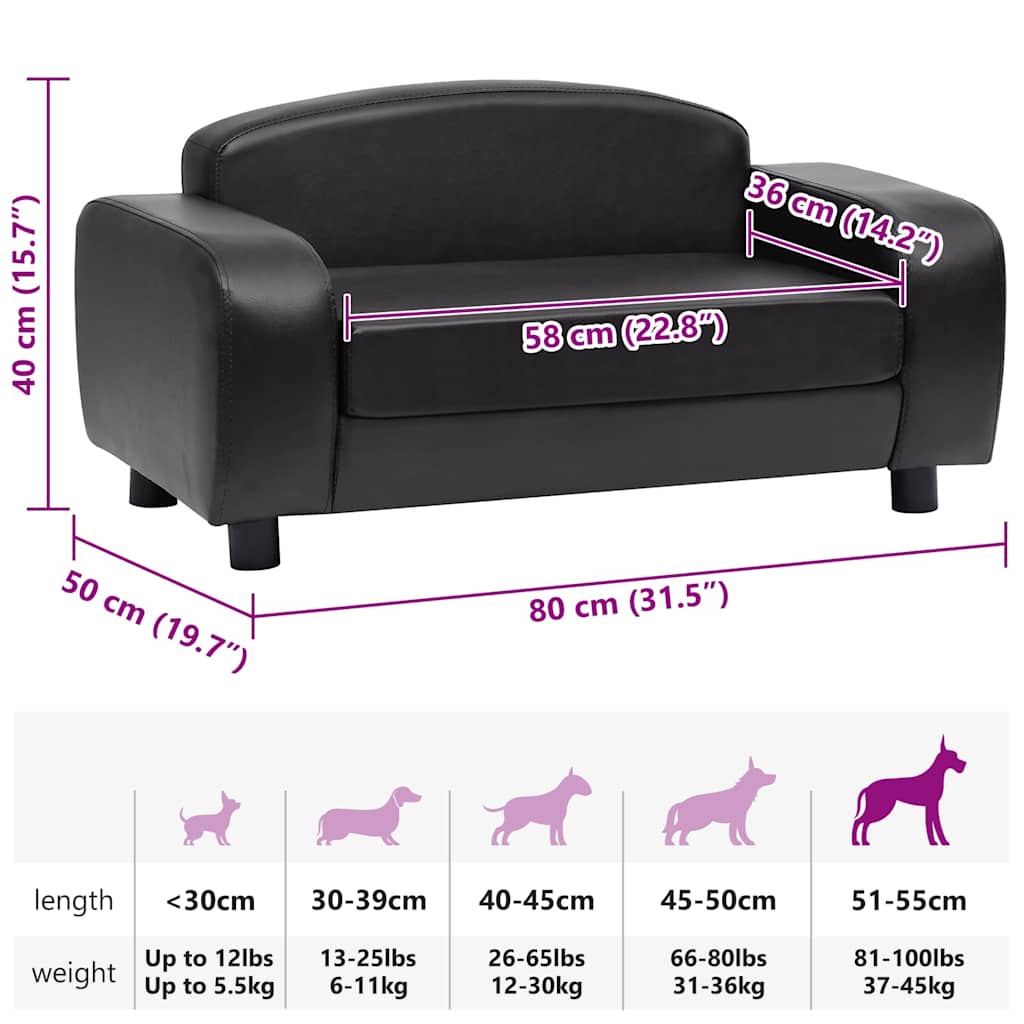 Pet Sofa Black 80 X 50 X 40 Cm Faux Leather