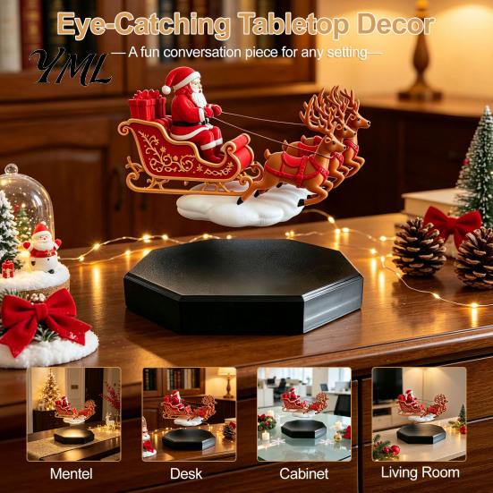 Unique Holiday Home Decor Floating Santa Sleigh, Magnetic Levitation Santa's Flying Sleigh Ornament, Christmas for Fireplace Display Home, Office,
