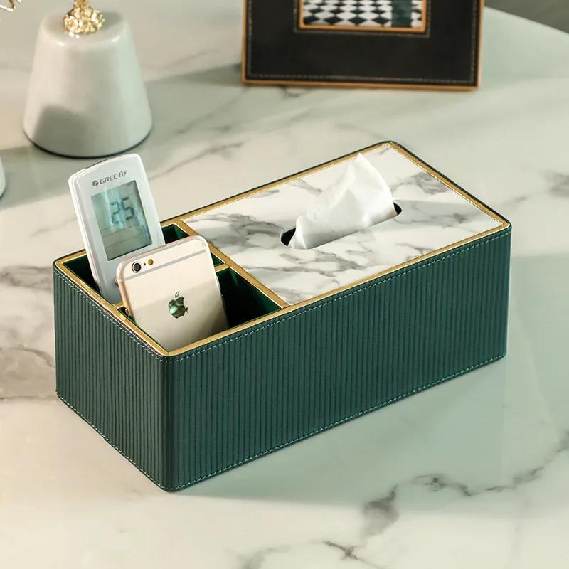 Light Luxury Desktop Storage Box Tissue Box Holder Organizer Multi-functional Square Desk Organizer for Living Room Dining Room