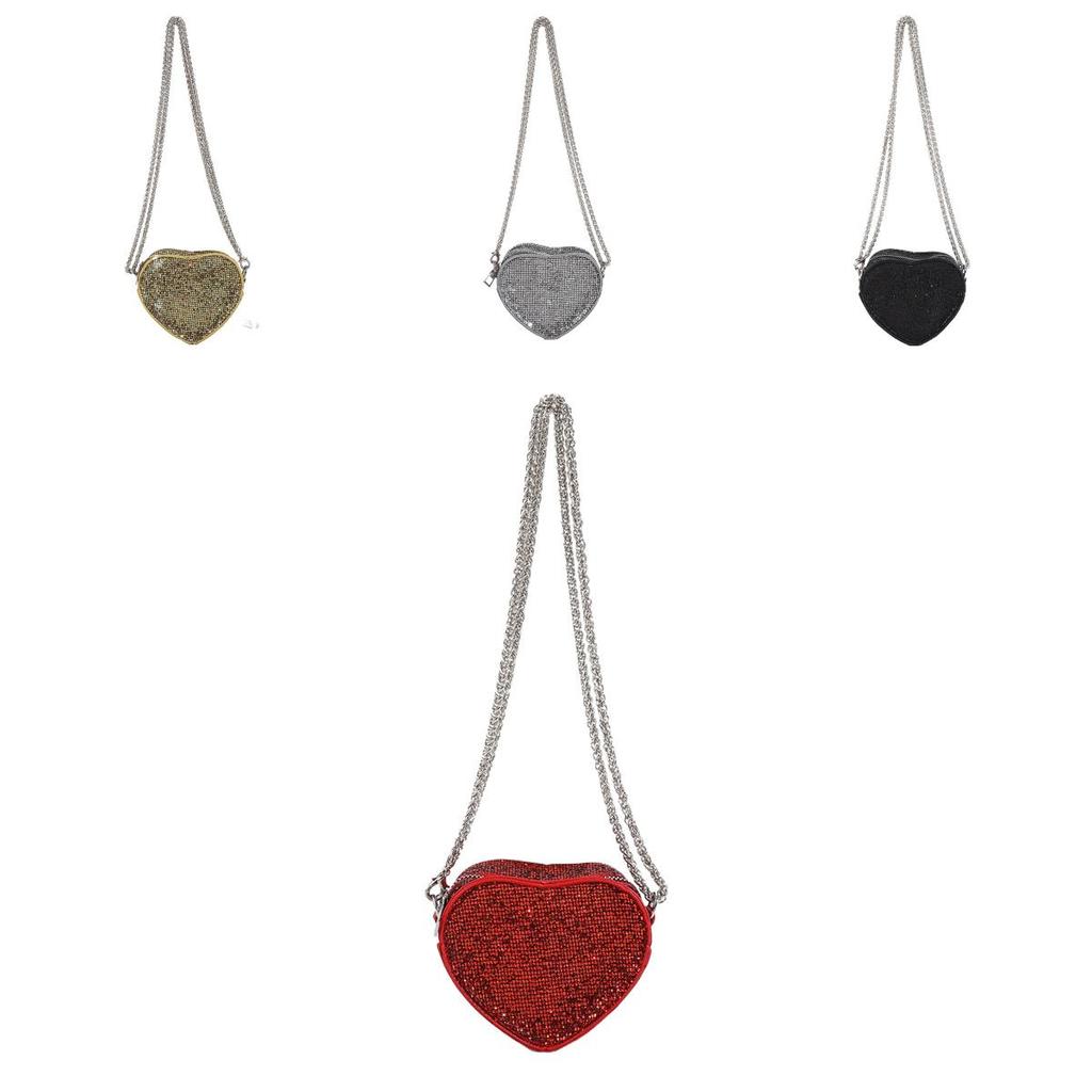 Heart Shaped Bag For Women Fashion Chain Chain Sparkling Mesh Crystal Summer Trendy Crossbody Purse For Daily Use