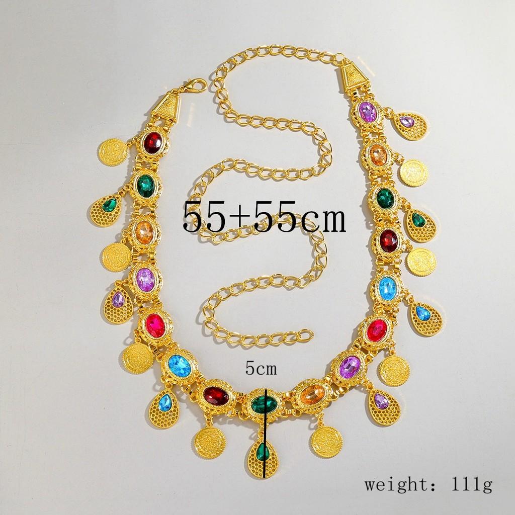 Arabic Jewelry Gold Alloy Acrylic Gem Waist Belt With Hollow Pattern For Ladies Summer Wear