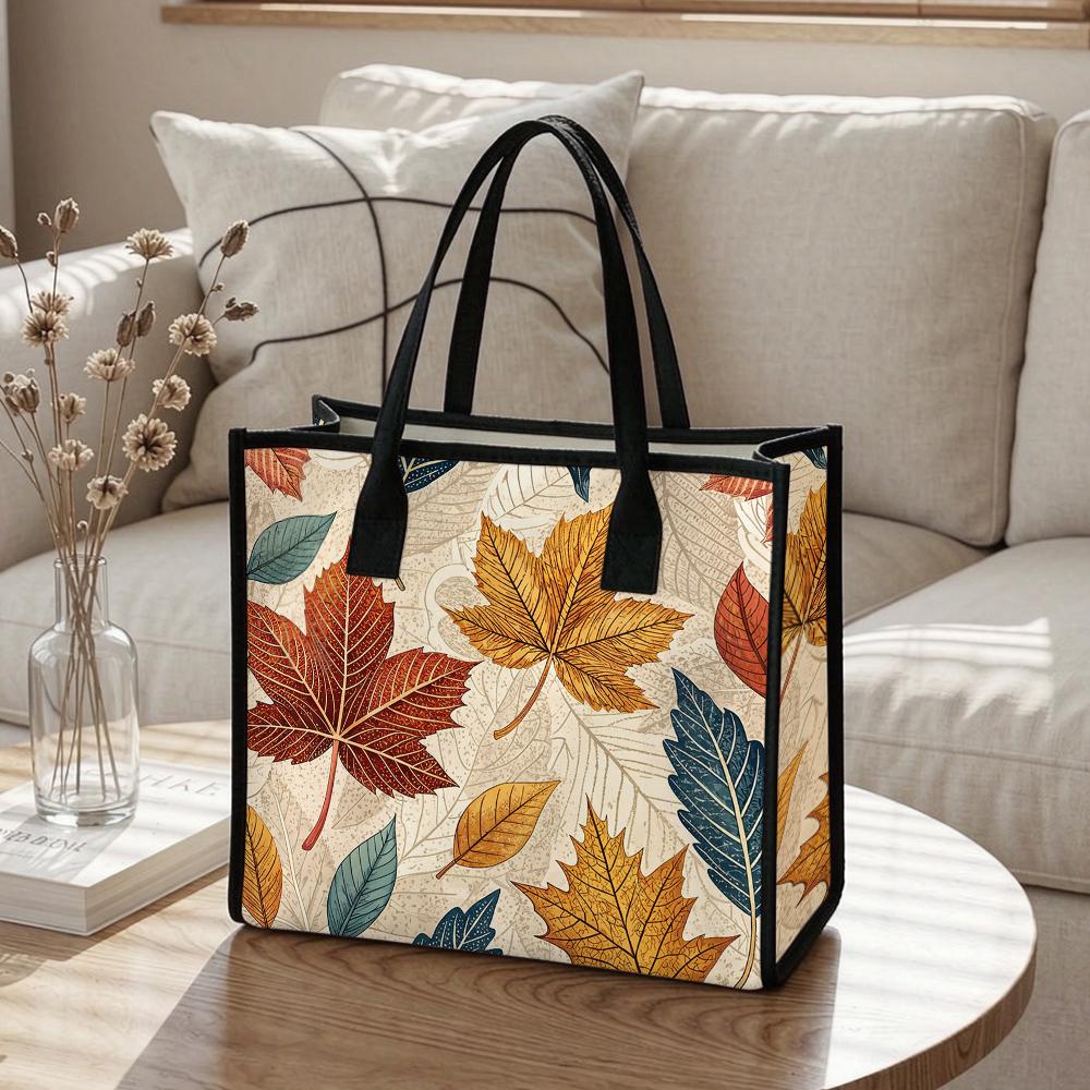 Autumn Maple Leaf Print Casual Tote Bag Lightweight Portable Daily Shopping Handbag