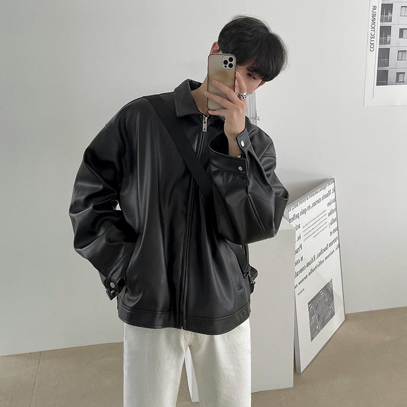 Men's 2023 Spring Korean Trend PU Leather Casual Baseball Motorcycle Jacket