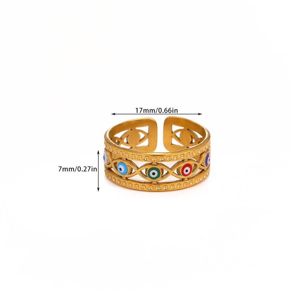 Colorful Enamel Evil Eye Open Ring Stainless Steel 18K Gold Plated Adjustable Vintage Ring