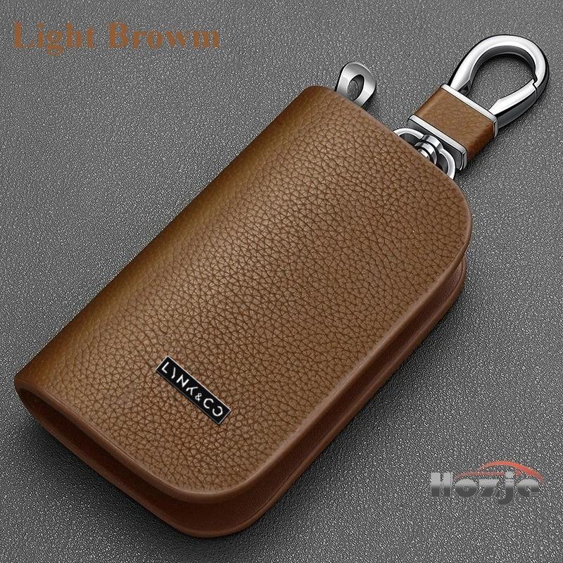 Car Leather Key Case Zipper Key Cover for LYNK CO 01 02 03 05 08 900 09 Z20 Z10 Accessories Remote Control Protective Cover
