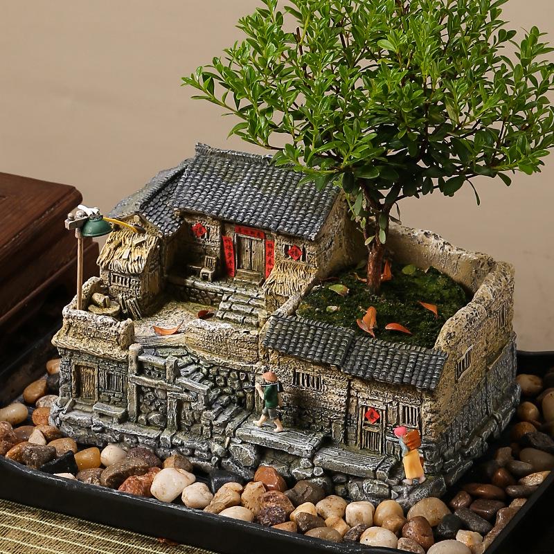 New Zen Bonsai Ornaments for Living Room or Office - Porcelain Micro-Landscape Decor for Bookcase and Desktop.