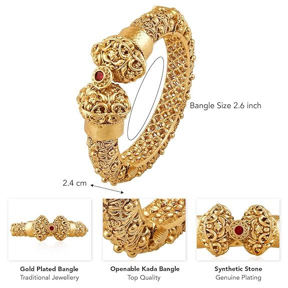 Pozłacana Etniczna Bransoletka Kada z Syntetycznymi Kamieniami dla Kobiet i Dziewcząt (2,6 cala, 1 szt.)