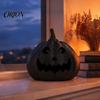 Gothic Home Decoration Halloween Pumpkin Figurine, Black Resin Spooky Face Sculpture, Matte Statue Tabletop Centerpiece for Table Mantel Fireplace
