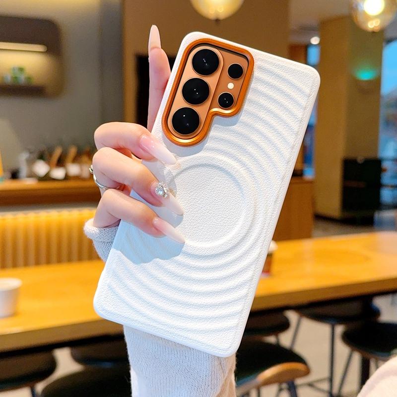 

For Samsung Galaxy S26 Ultra S26 Plus Case Magnetic Ripple Pattern PU Leather Cover with Metal Camera Lens for Galaxy S26 Galaxy S26 Ultra