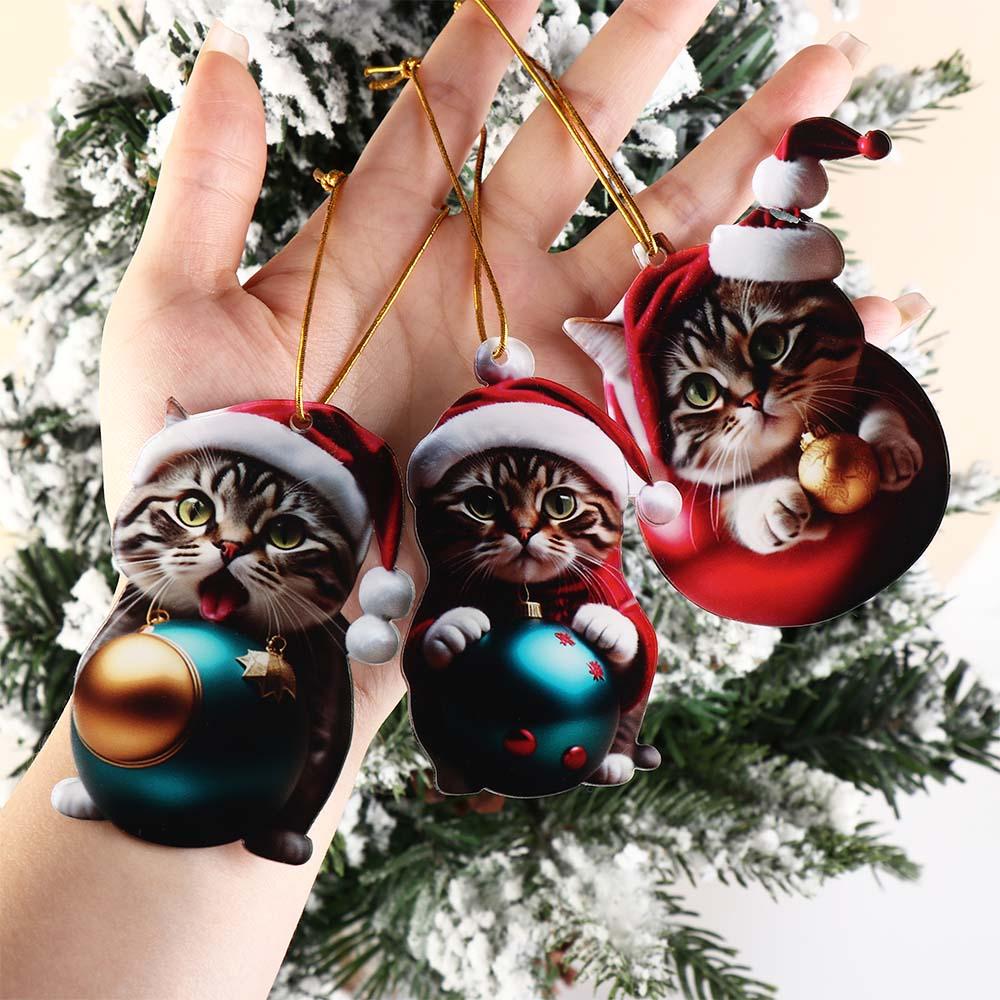 Acryl Weihnachts Katze Anhänger 2D Hängeanhänger Kreativer Weihnachtsschmuck Zuhause