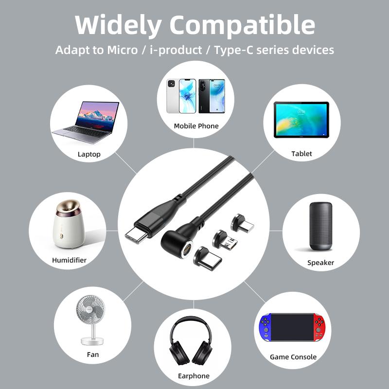 2022 9pin USB C 6 In 1 Rotate Charging Data Cables PD60W Super Fast Charging 5A Charger Line Type C Micro 3 Magnet Heads