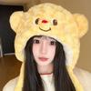 Cartoon Cute Butter Bear Showing Face Small Plush Hat Female Autumn and Winter Warm Cold Bear Hat Ear Protector