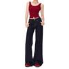 Autumn new low-rise retro micro-pull jeans women's dark blue loose and thin wide-leg floor-mopping horn trousers