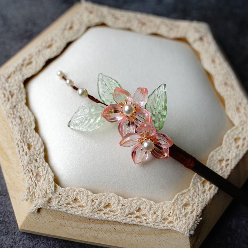 Flower Tassel Hairpin For Women Vintage Wooden Floral Hair Stick Elegant Hanfu Hair Accessories 18cm Updo Meatball Head Hairpins