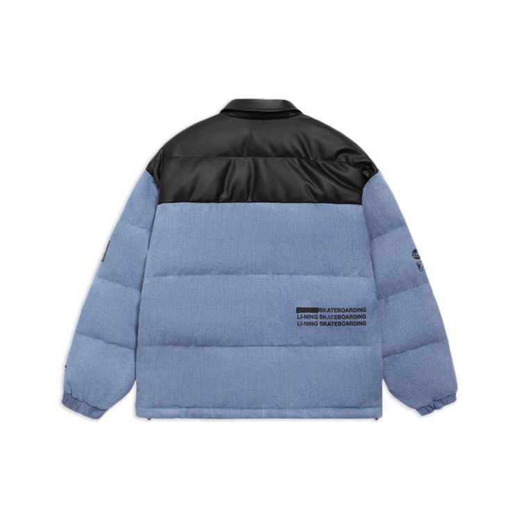 Li Ning Color Block Polo Collar Sports Down Jacket Men Outerwear Light-Blue AYMR121-5