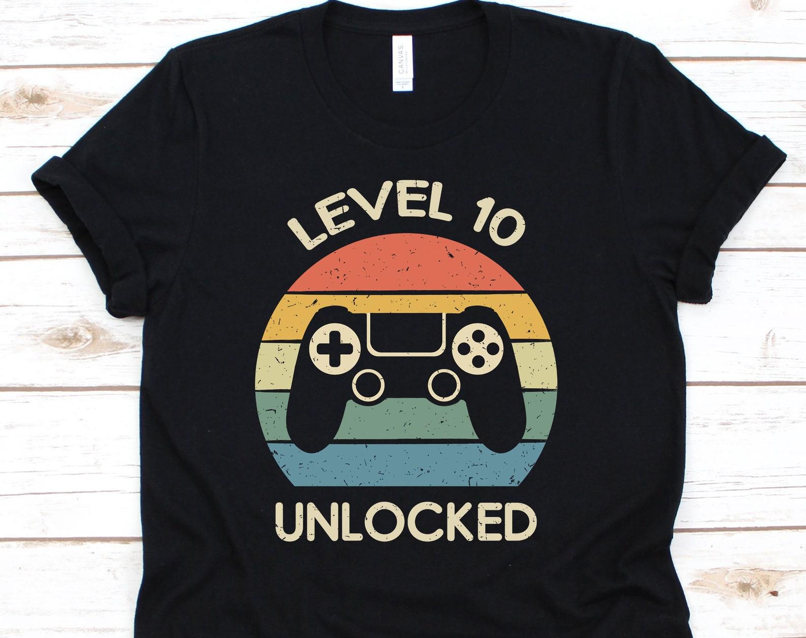 Level 10 Unlocked Shirt, Cool 10th Birthday Gift For Boy Girl, 10th Birthday Gamer Party For 10 years Old, Birthday Retro Gamer Tshirt M