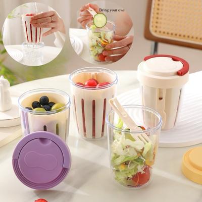 Tropffester Obstbecher mit Gabel, lebensmittelecht, für Studenten, tragbar, Picknick-Aufbewahrungsbehälter, Kunststoffbecher, versiegelt, auslaufsicher, Salatschale 1 Stück