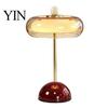 Adjustable Brightness Office Light Retro Glass Mushroom Table Lamp, USB Rechargeable Touch Control Bedside Modern Aesthetic Room Lamp 3 Colors