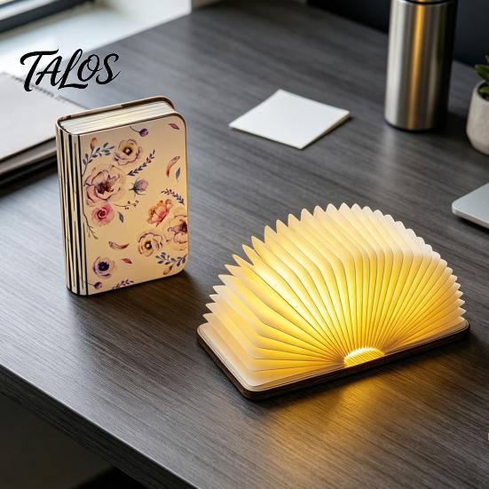 Dekoratives Nachtlicht Tragbares LED-Buchlicht, Holz-Magnetisch Faltbare Lampe mit Stufenloser Dimmung, USB-Laden Wiederaufladbar Warmes Ambiente