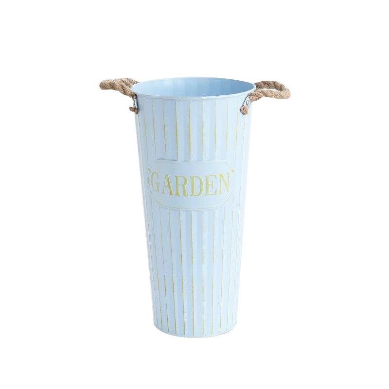 Secchio Fiori in Latta Retro Blu: Vaso per Fiori Freschi e Secchi per Arredamento Casa e Fioreria