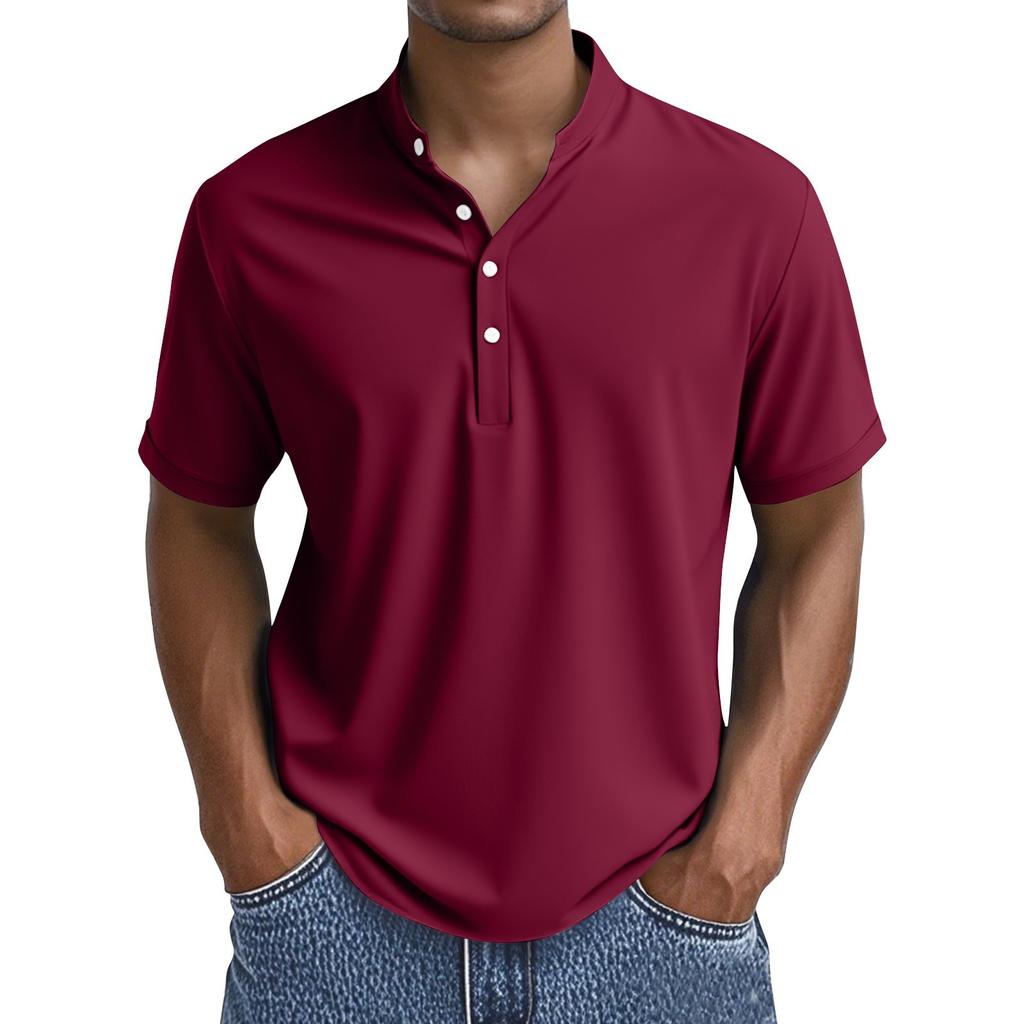 Men's Summer Solid Color Button Collar Short Sleeve Tops Men's Casual Loose Fashion Tops