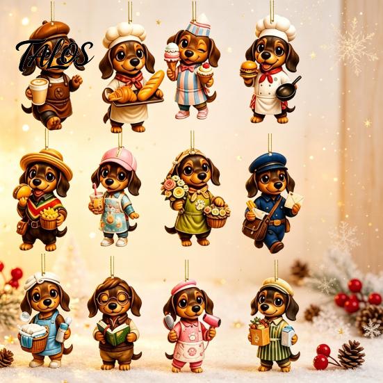 Dachshund Themed Party Supplies 2026 Christmas Advent Calendar, 24 Day Countdown Box with 2D Miniature Puppy Character Set Acrylic Ornaments, Festive