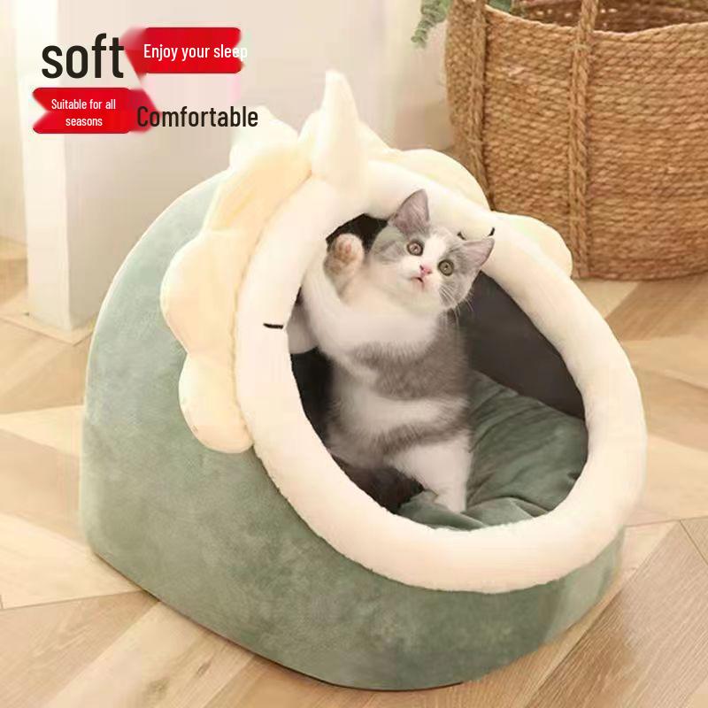 All-Season Semi-Enclosed Wear-Resistant Pet Bed for Dogs and Cats, Stain-Resistant, and Winter Warmth.