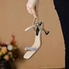 Krazing Pot Vollnarbenleder Peep Toe Stiletto High Heels Kristallperlen Sommer Schuhe Größe 44 Größe 43 Damen Sandalen