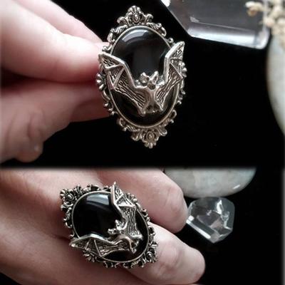 Nuovo Anello Pipistrello Nero di Halloween Anello Gotico da Strega Cammeo Pipistrello Anello Regolabile Donna Uomo Gioielli da Festa Regalo Festival
