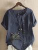 Women's Fashion Cat Printing Casual Cotton Linen Short Sleeve Round Neck T-shirt Shirt Leisure Loose Summer Blouse Tops