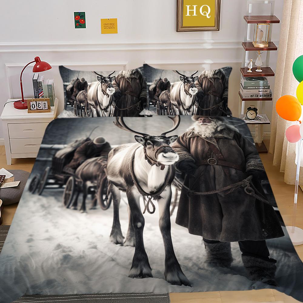 Jultomte Älg 3D-tryckt Polyester Örngott Täcke Två- eller Tredelat Set Tillgängligt