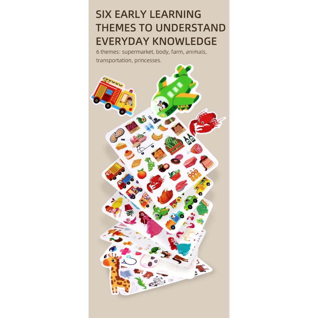 Reusable Sticker Book for Kids Vehicles Truck Multi-Theme Bubble Sticker Jelly Stickers Educational Learning Toys for Children
