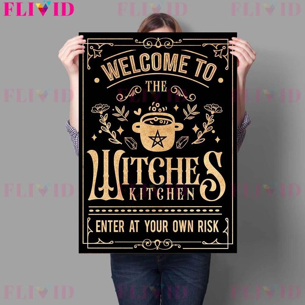 Witches Kitchen Rules And Herbs Magic Meals Vintage Wall Art Canvas Painting Magic Sign And Cats Witches Spells Poster Print No Frame